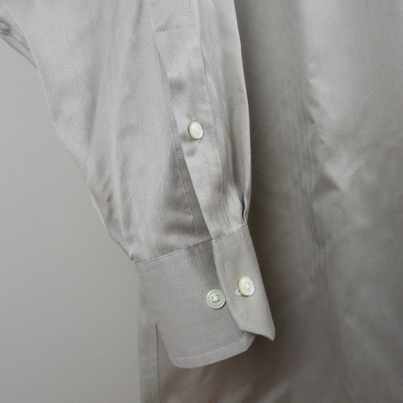 JOSEPH ABBOUD Men's No Iron Button Down Shirt 17 1/2  32/33 Tan Shadow Stripe - Picture 6 of 9